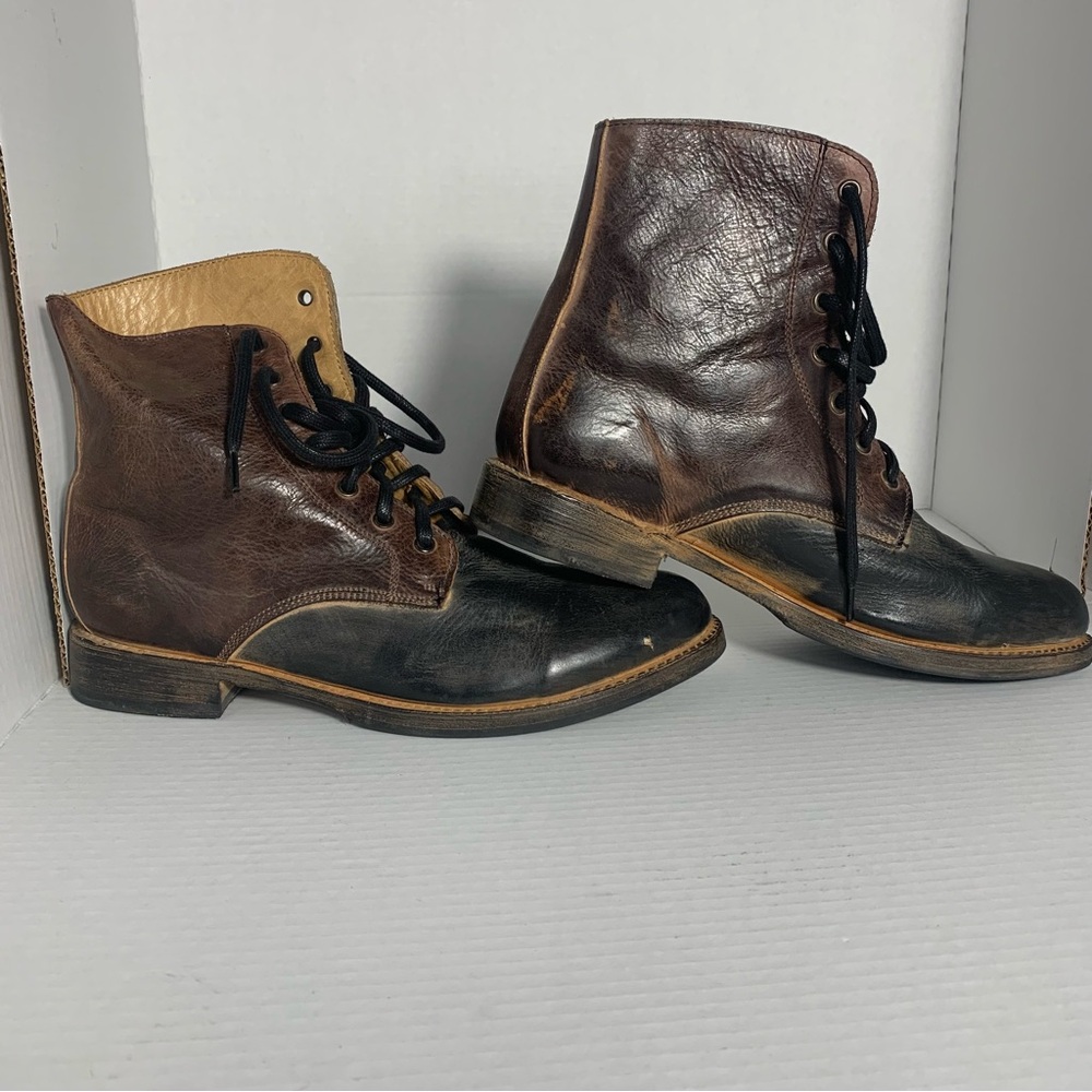 Bed Stu Brown and Black Leather Lace Up Men's Dress Boots Size 10.5 F467302